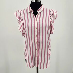 Maeve by Anthropologie Pink/White Stripe Top w/ Ruffle Sleeve Size XSmall